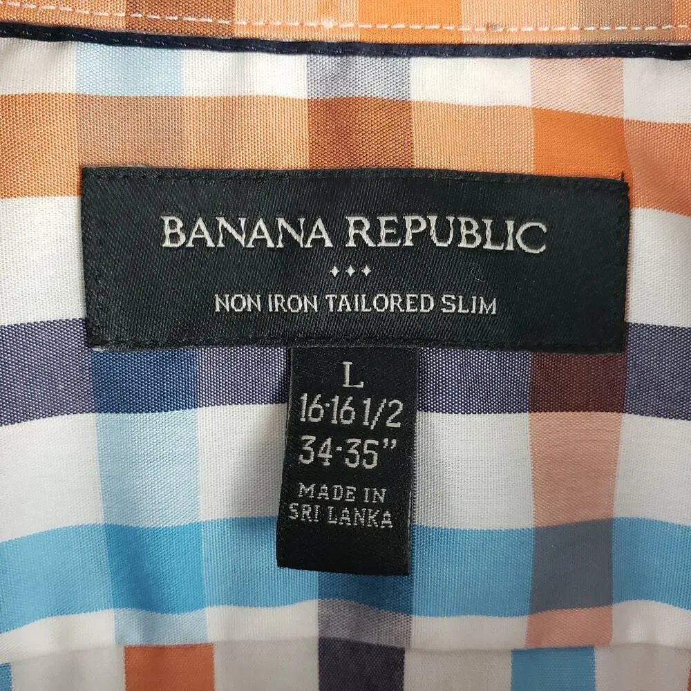 Banana Republic L Long‎ Sleeve Gingham Plaid Button Up Multicolor Tailored Slim